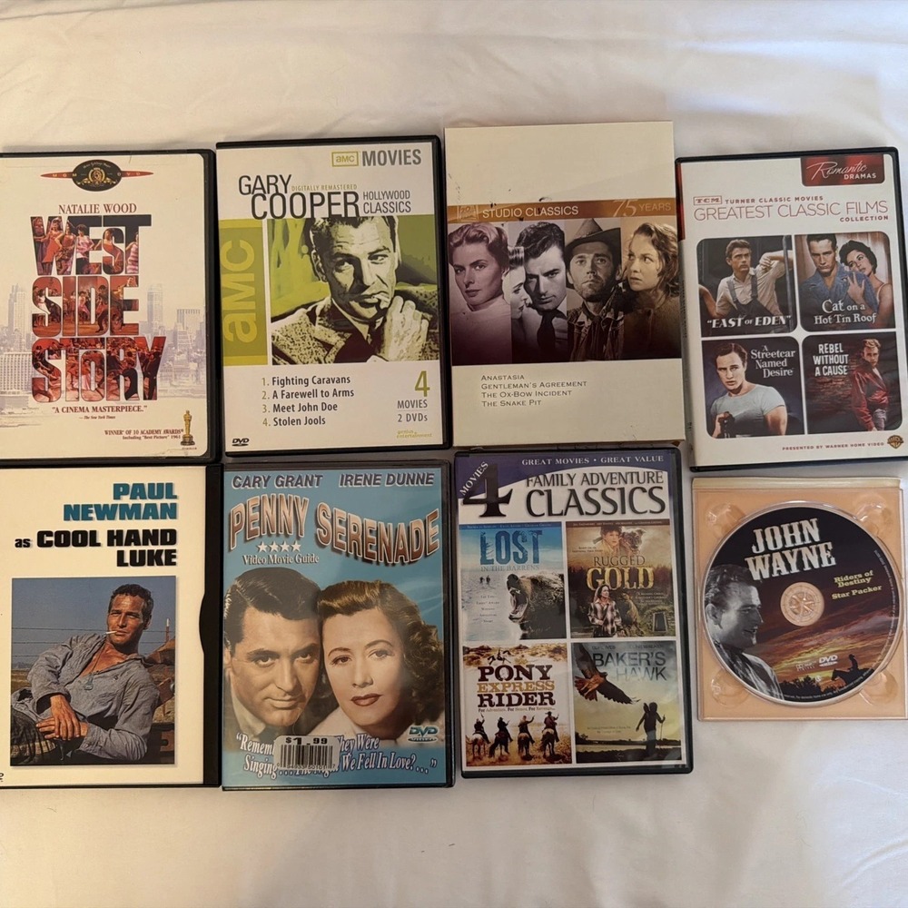 Lot Of 8 Classic Old DVD Movies Natalie Wood John Wayne Paul Newman Cary Grant